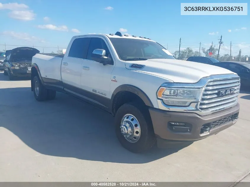 2019 Ram 3500 Longhorn 4X4 8' Box VIN: 3C63RRKLXKG536751 Lot: 40582528