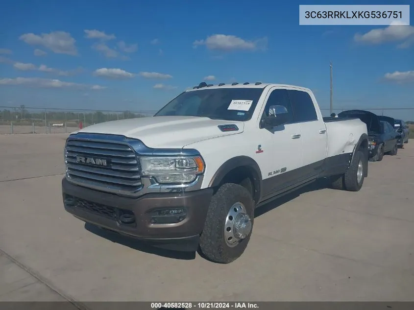 2019 Ram 3500 Longhorn 4X4 8' Box VIN: 3C63RRKLXKG536751 Lot: 40582528