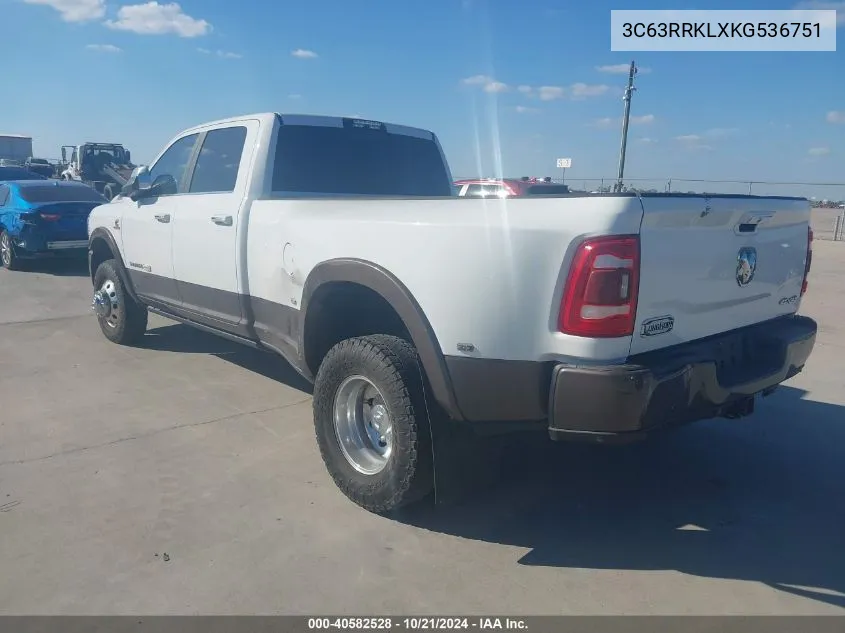 2019 Ram 3500 Longhorn 4X4 8' Box VIN: 3C63RRKLXKG536751 Lot: 40582528