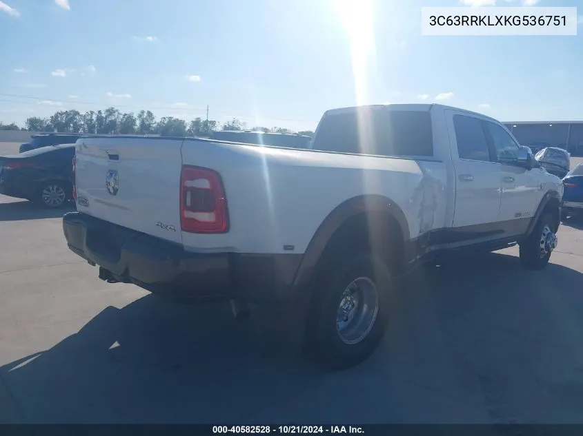 2019 Ram 3500 Longhorn 4X4 8' Box VIN: 3C63RRKLXKG536751 Lot: 40582528