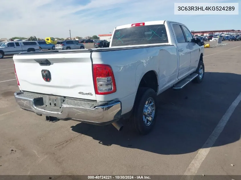 2019 Ram 3500 Big Horn 4X4 8' Box VIN: 3C63R3HL4KG524289 Lot: 40724221