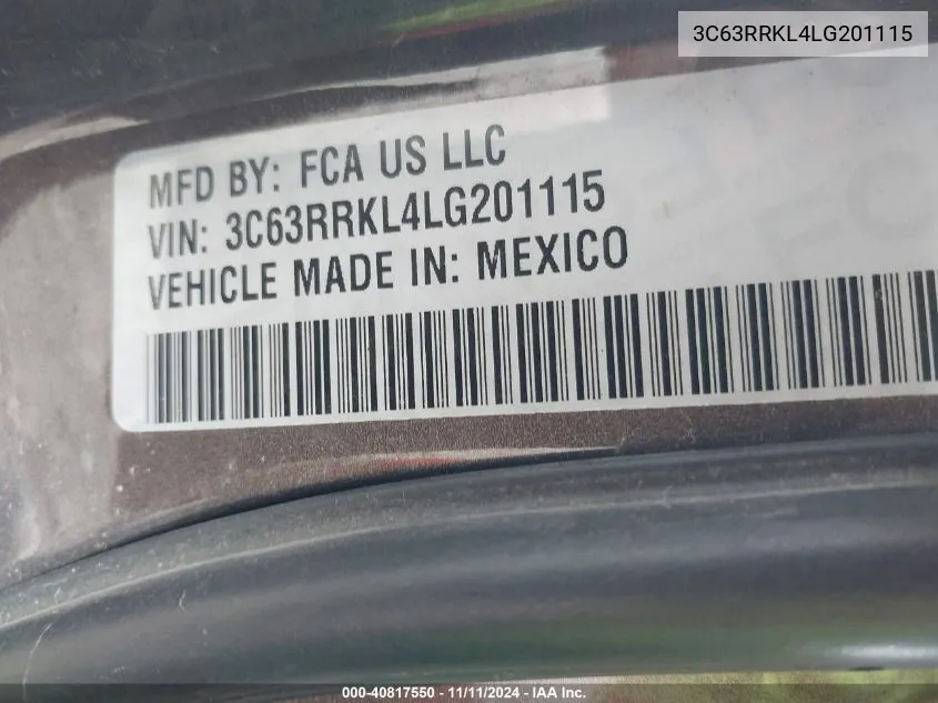 2020 Ram 3500 Laramie Longhorn 4X4 8' Box VIN: 3C63RRKL4LG201115 Lot: 40817550