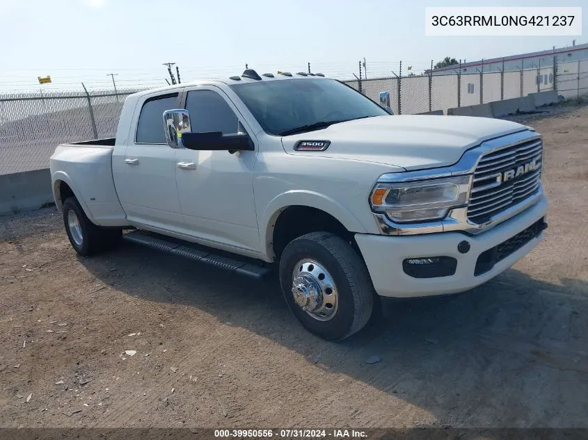 2022 Ram 3500 Laramie Mega Cab 4X4 6'4 Box VIN: 3C63RRML0NG421237 Lot: 39950556