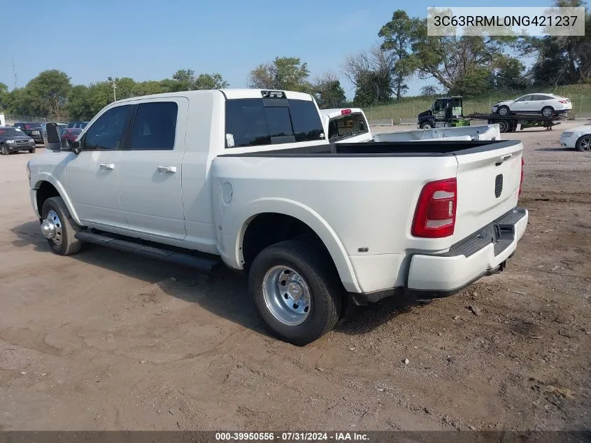 2022 Ram 3500 Laramie Mega Cab 4X4 6'4 Box VIN: 3C63RRML0NG421237 Lot: 39950556