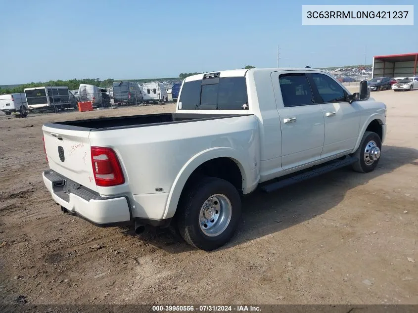 2022 Ram 3500 Laramie Mega Cab 4X4 6'4 Box VIN: 3C63RRML0NG421237 Lot: 39950556