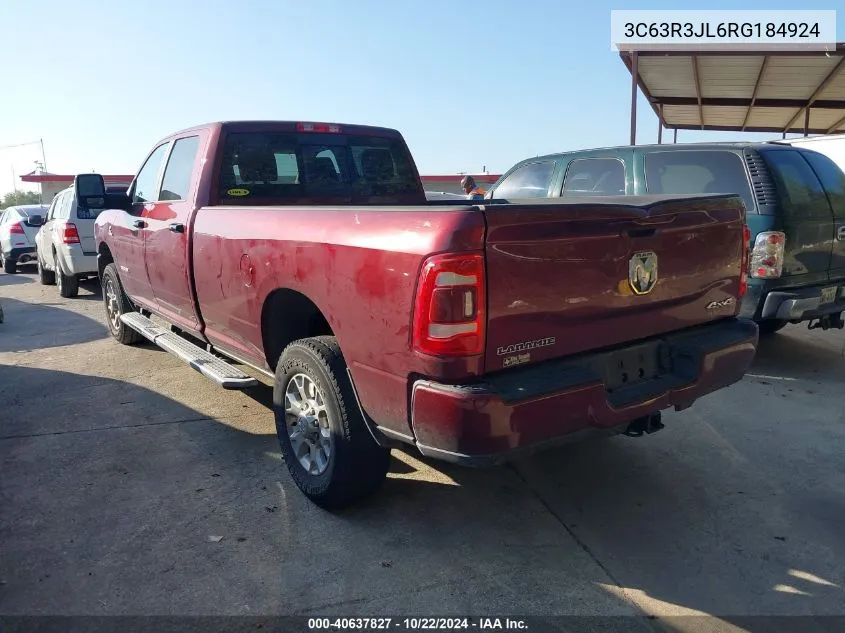 2024 Ram 3500 Laramie 4X4 8' Box VIN: 3C63R3JL6RG184924 Lot: 40637827