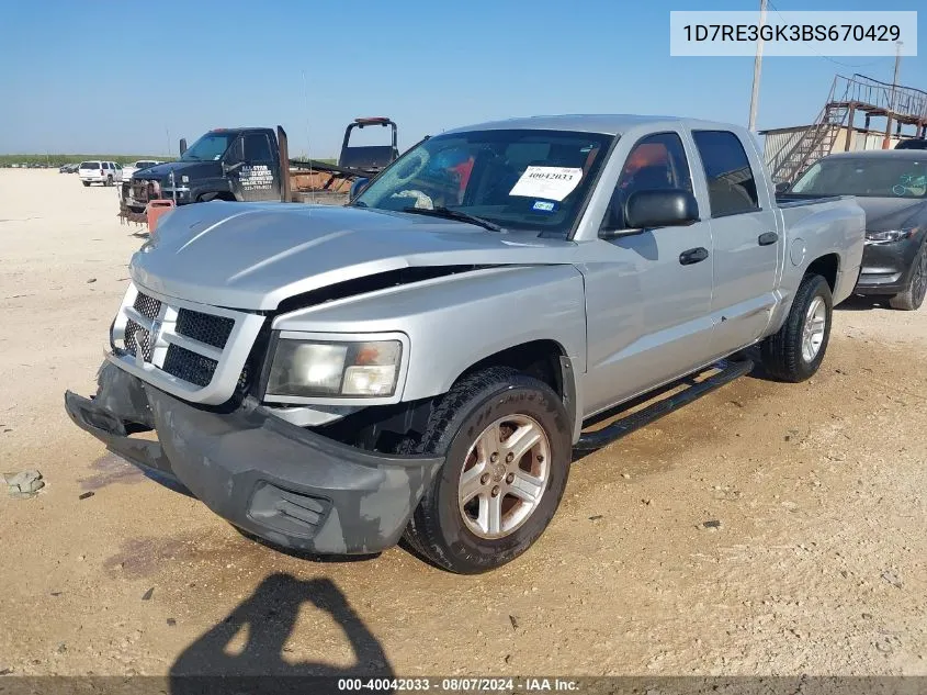 2011 Ram Dakota Bighorn/Lonestar VIN: 1D7RE3GK3BS670429 Lot: 40042033