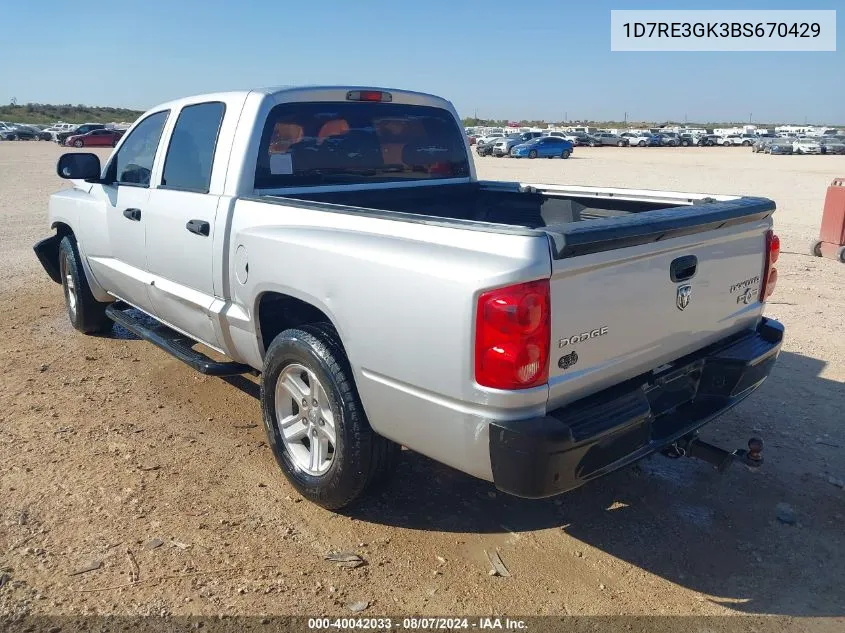 2011 Ram Dakota Bighorn/Lonestar VIN: 1D7RE3GK3BS670429 Lot: 40042033