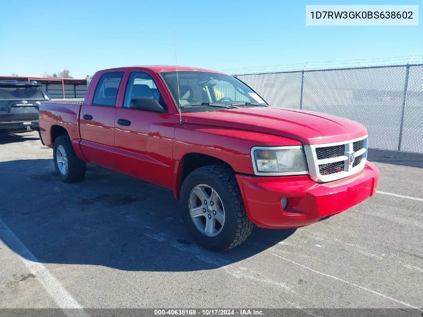 2011 Ram Dakota Bighorn/Lonestar VIN: 1D7RW3GK0BS638602 Lot: 40638168