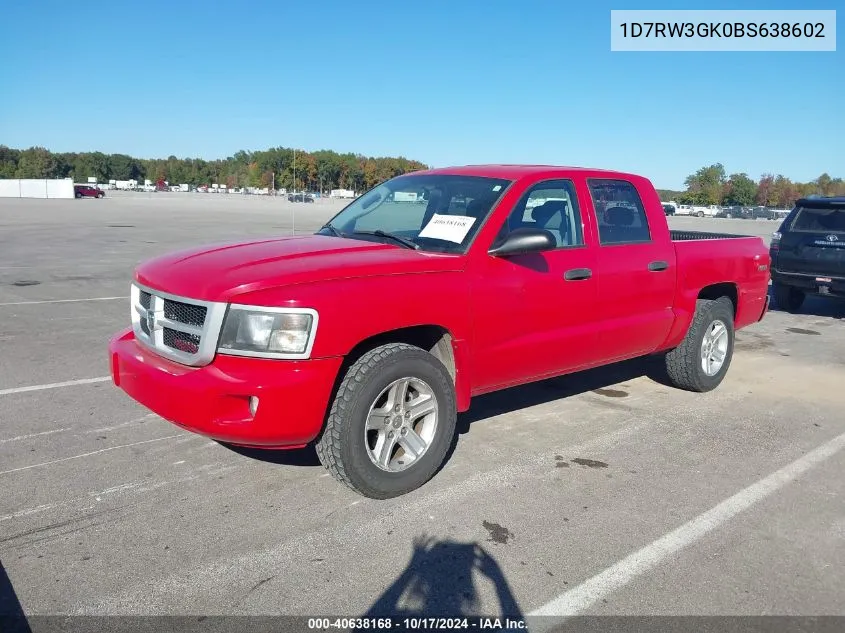 2011 Ram Dakota Bighorn/Lonestar VIN: 1D7RW3GK0BS638602 Lot: 40638168