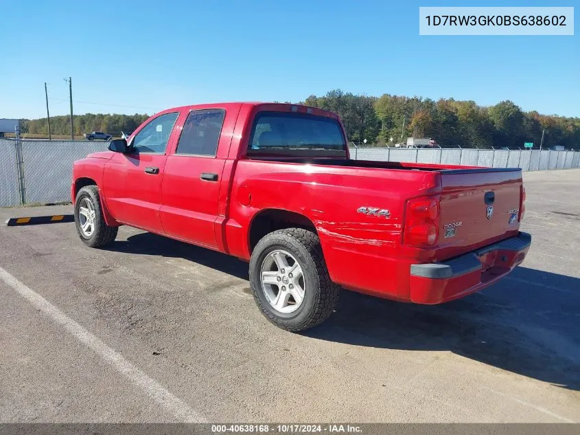 2011 Ram Dakota Bighorn/Lonestar VIN: 1D7RW3GK0BS638602 Lot: 40638168