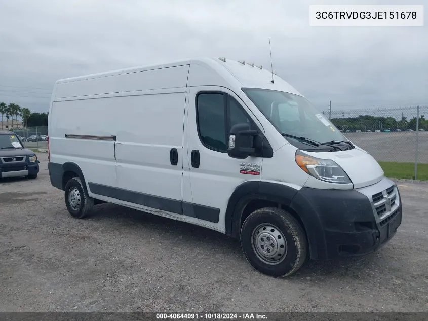 2018 Ram Promaster 2500 High Roof 159 Wb VIN: 3C6TRVDG3JE151678 Lot: 40644091