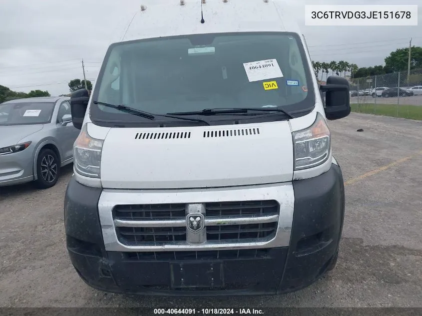 2018 Ram Promaster 2500 High Roof 159 Wb VIN: 3C6TRVDG3JE151678 Lot: 40644091