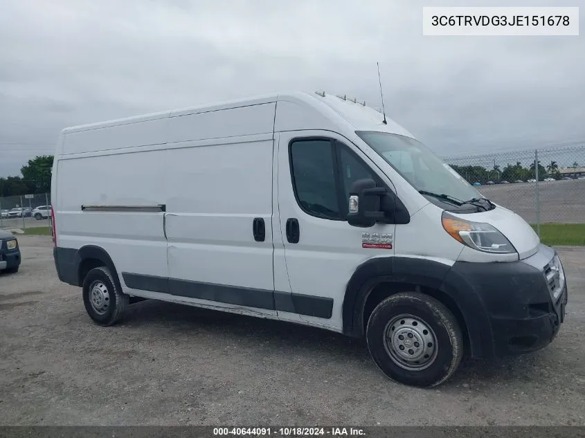 2018 Ram Promaster 2500 High Roof 159 Wb VIN: 3C6TRVDG3JE151678 Lot: 40644091