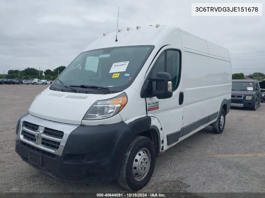 2018 Ram Promaster 2500 High Roof 159 Wb VIN: 3C6TRVDG3JE151678 Lot: 40644091