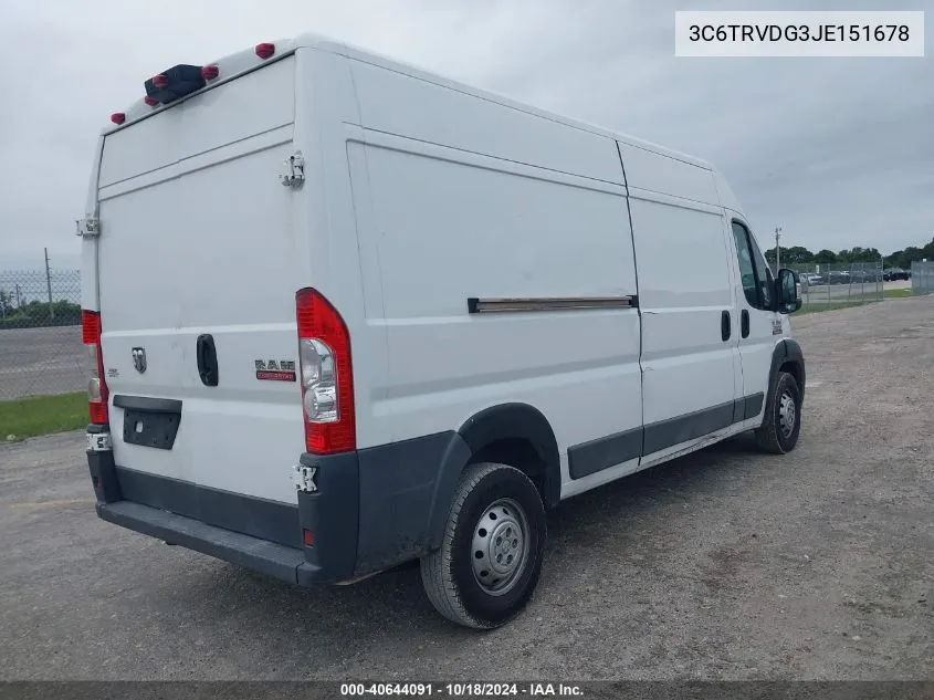 2018 Ram Promaster 2500 High Roof 159 Wb VIN: 3C6TRVDG3JE151678 Lot: 40644091