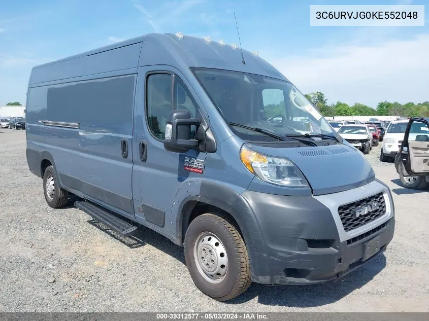 2019 Ram Promaster 3500 Cargo Van High Roof 159 Wb Ext VIN: 3C6URVJG0KE552048 Lot: 39312577