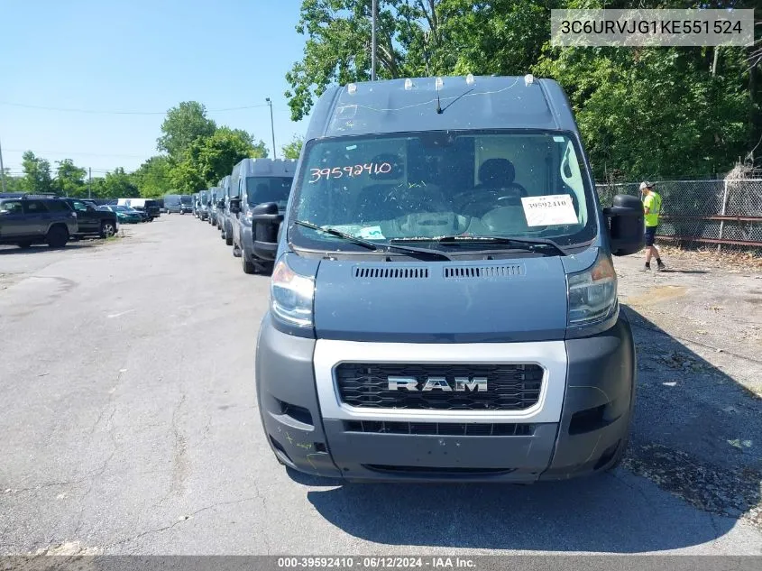 2019 Ram Promaster 3500 Cargo Van High Roof 159 Wb Ext VIN: 3C6URVJG1KE551524 Lot: 39592410