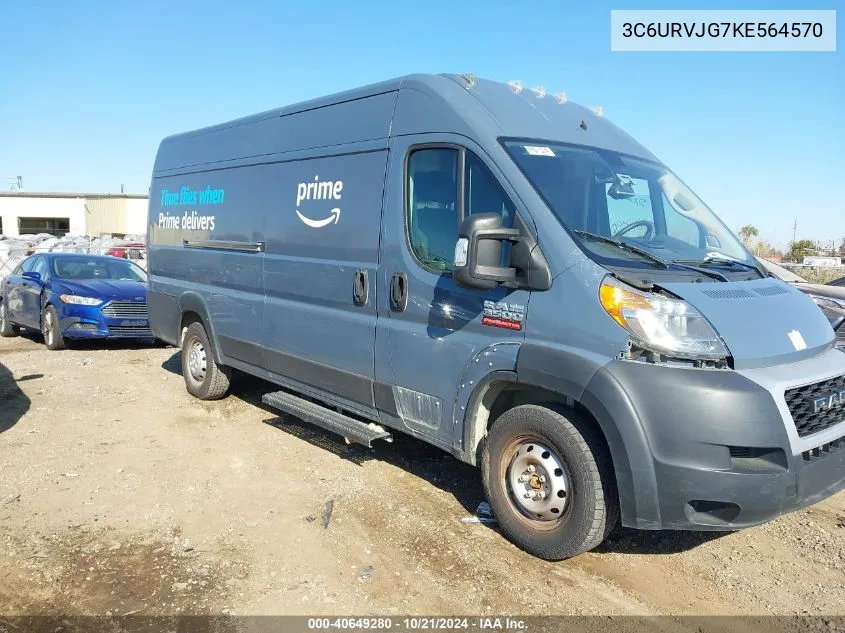 2019 Ram Promaster 3500 Cargo Van High Roof 159 Wb Ext VIN: 3C6URVJG7KE564570 Lot: 40649280