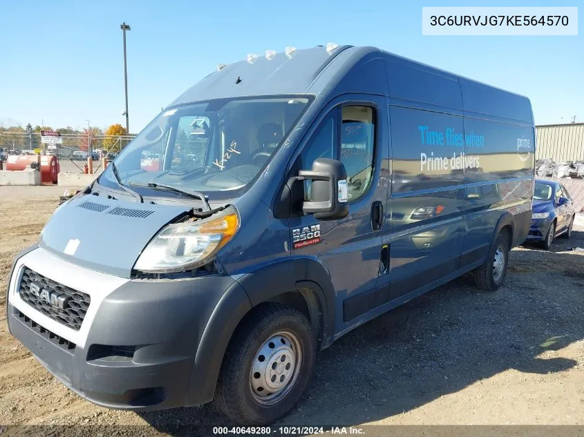 2019 Ram Promaster 3500 Cargo Van High Roof 159 Wb Ext VIN: 3C6URVJG7KE564570 Lot: 40649280