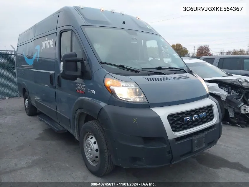 2019 Ram Promaster 3500 Cargo Van High Roof 159 Wb Ext VIN: 3C6URVJGXKE564367 Lot: 40745617