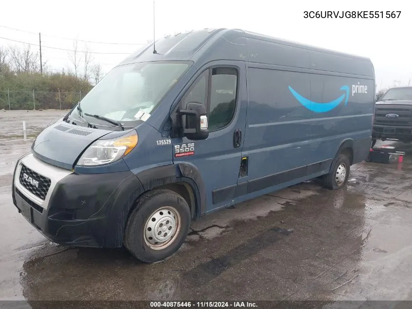 2019 Ram Promaster 3500 Cargo Van High Roof 159 Wb Ext VIN: 3C6URVJG8KE551567 Lot: 40875446