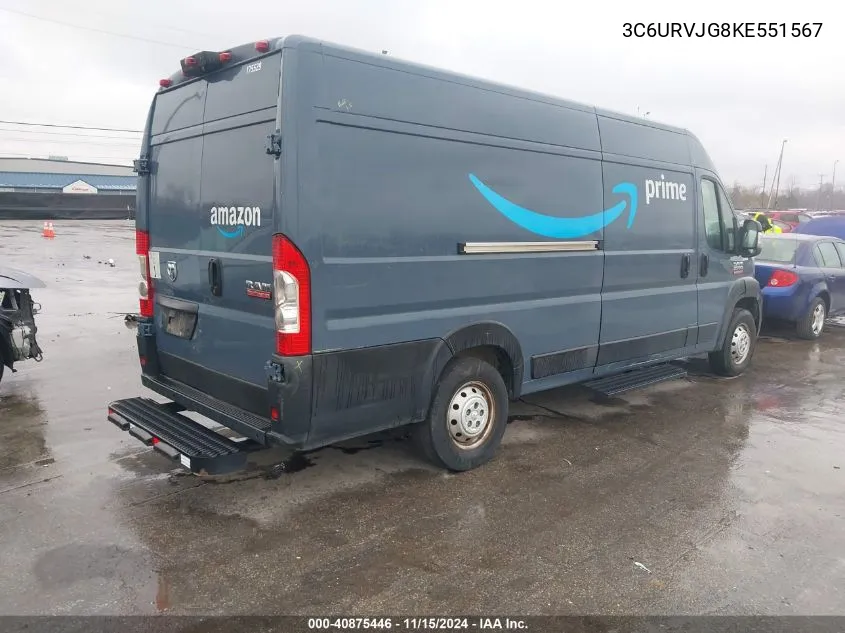 2019 Ram Promaster 3500 Cargo Van High Roof 159 Wb Ext VIN: 3C6URVJG8KE551567 Lot: 40875446