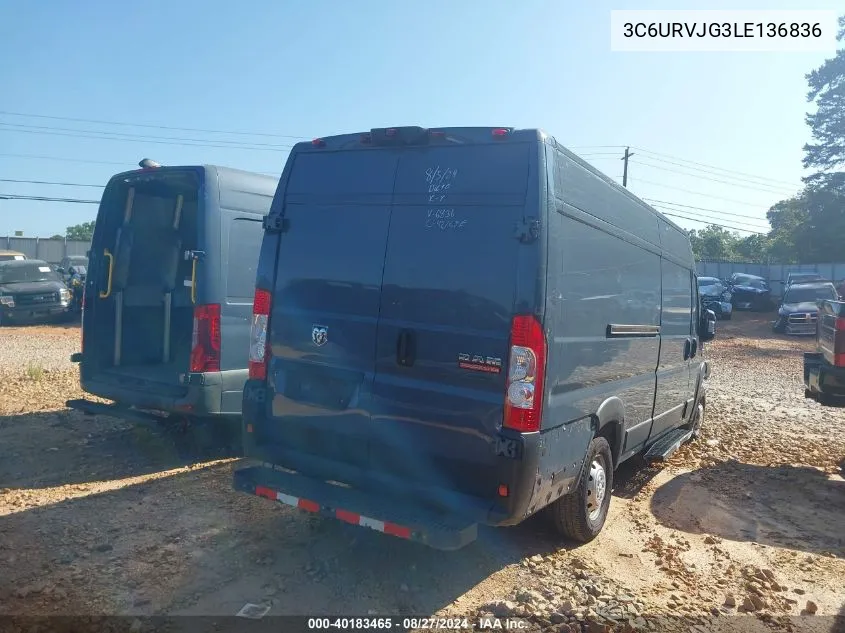 2020 Ram Promaster 3500 Cargo Van High Roof 159 Wb Ext VIN: 3C6URVJG3LE136836 Lot: 40183465