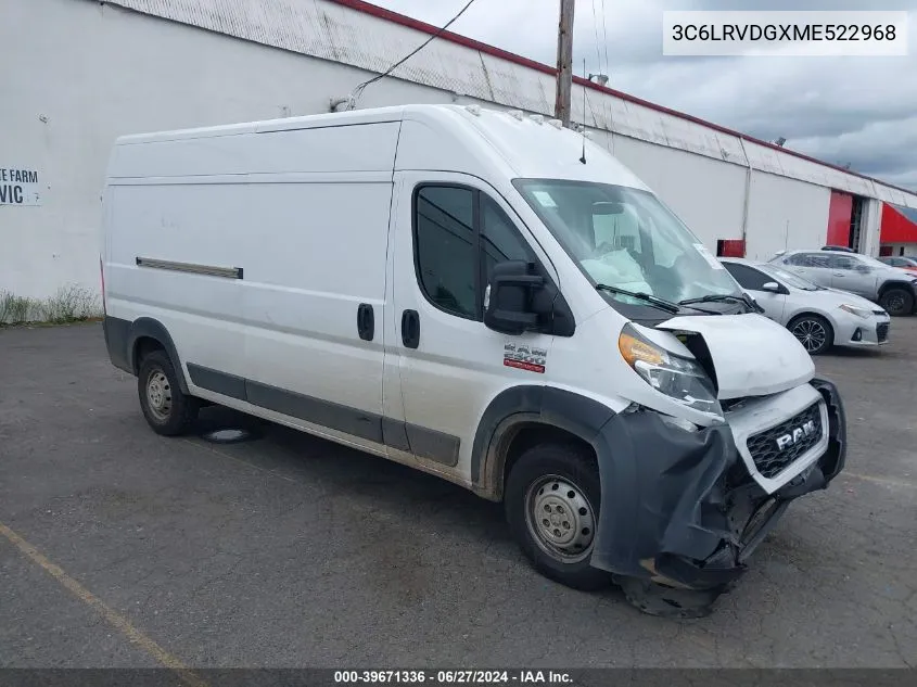 2021 Ram Promaster 2500 High Roof 159 Wb VIN: 3C6LRVDGXME522968 Lot: 39671336