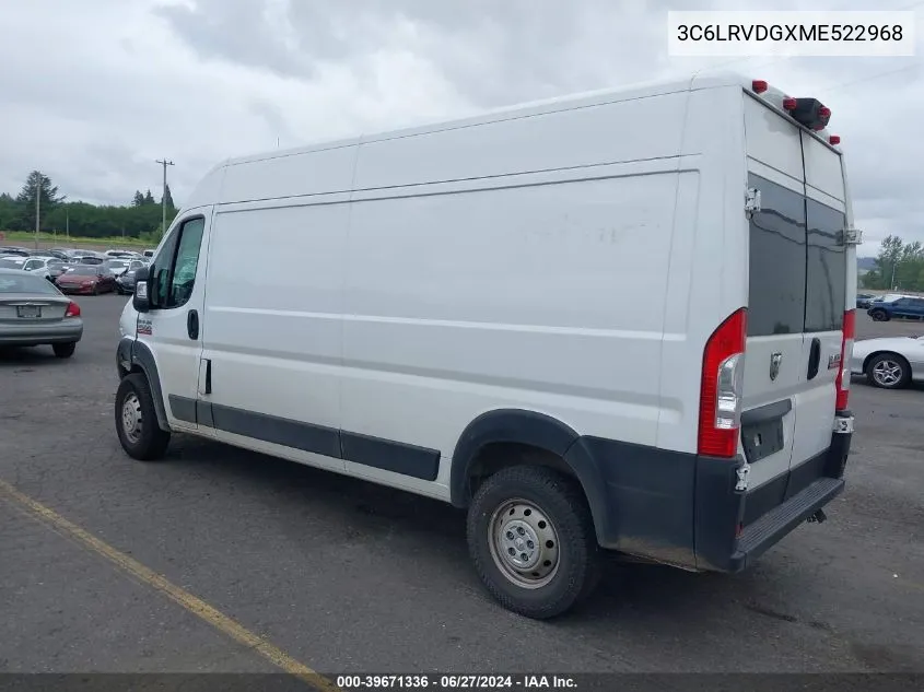 2021 Ram Promaster 2500 High Roof 159 Wb VIN: 3C6LRVDGXME522968 Lot: 39671336