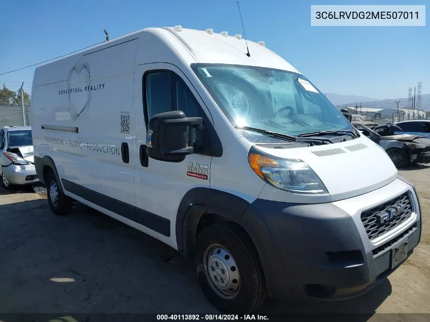 2021 Ram Promaster 2500 High Roof 159 Wb VIN: 3C6LRVDG2ME507011 Lot: 40113892