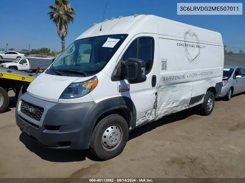 2021 Ram Promaster 2500 High Roof 159 Wb VIN: 3C6LRVDG2ME507011 Lot: 40113892