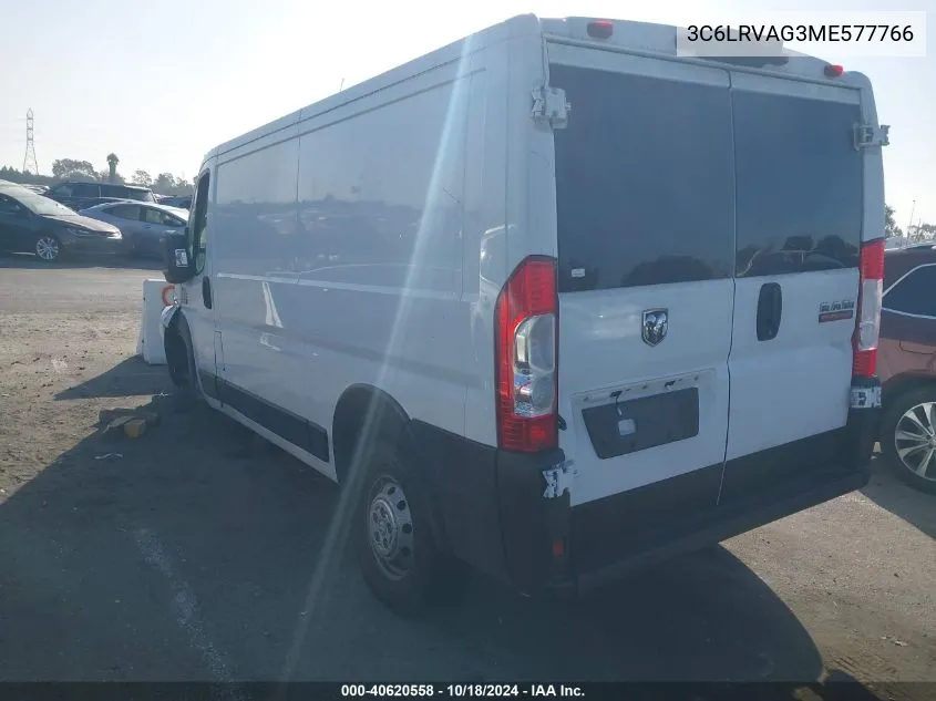 2021 Ram Promaster 1500 Low Roof 136 Wb VIN: 3C6LRVAG3ME577766 Lot: 40620558