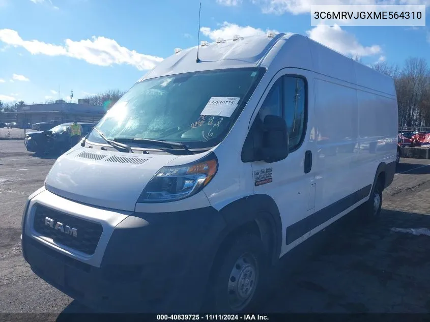 2021 Ram Promaster 3500 Cargo Van High Roof 159 Wb Ext VIN: 3C6MRVJGXME564310 Lot: 40839725