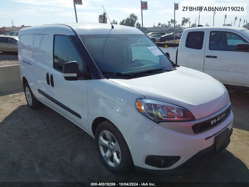 2022 Ram Promaster City Cargo Van VIN: ZFBHRFAB6N6W19026 Lot: 40519206