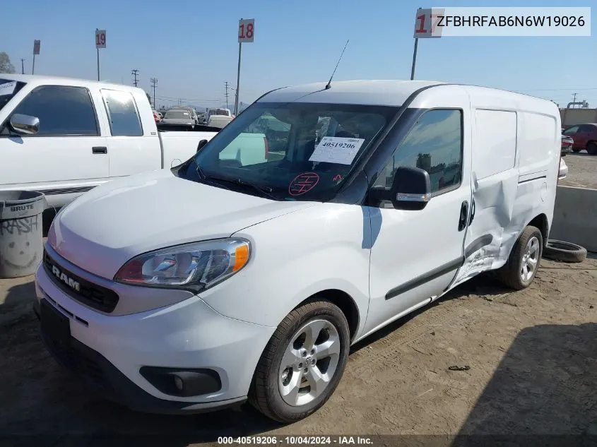 2022 Ram Promaster City Cargo Van VIN: ZFBHRFAB6N6W19026 Lot: 40519206