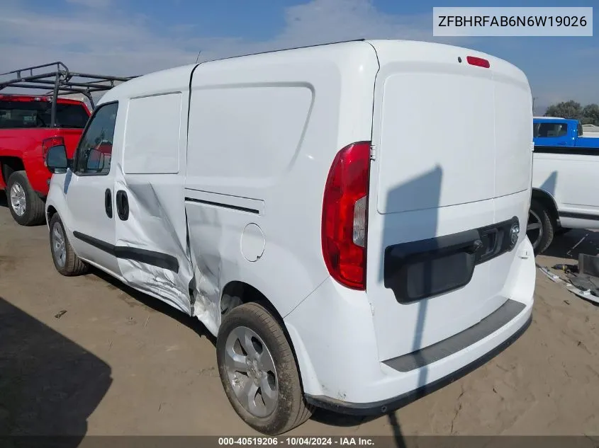 2022 Ram Promaster City Cargo Van VIN: ZFBHRFAB6N6W19026 Lot: 40519206