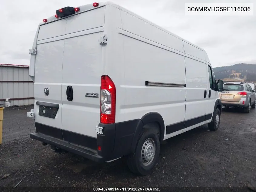 2024 Ram Promaster 3500 Tradesman High Roof 159 Wb W/Pass Seat VIN: 3C6MRVHG5RE116036 Lot: 40740914