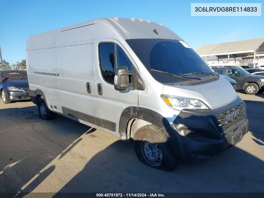 2024 Ram Promaster 2500 Tradesman High Roof 159 Wb W/Pass Seat VIN: 3C6LRVDG8RE114833 Lot: 40781972