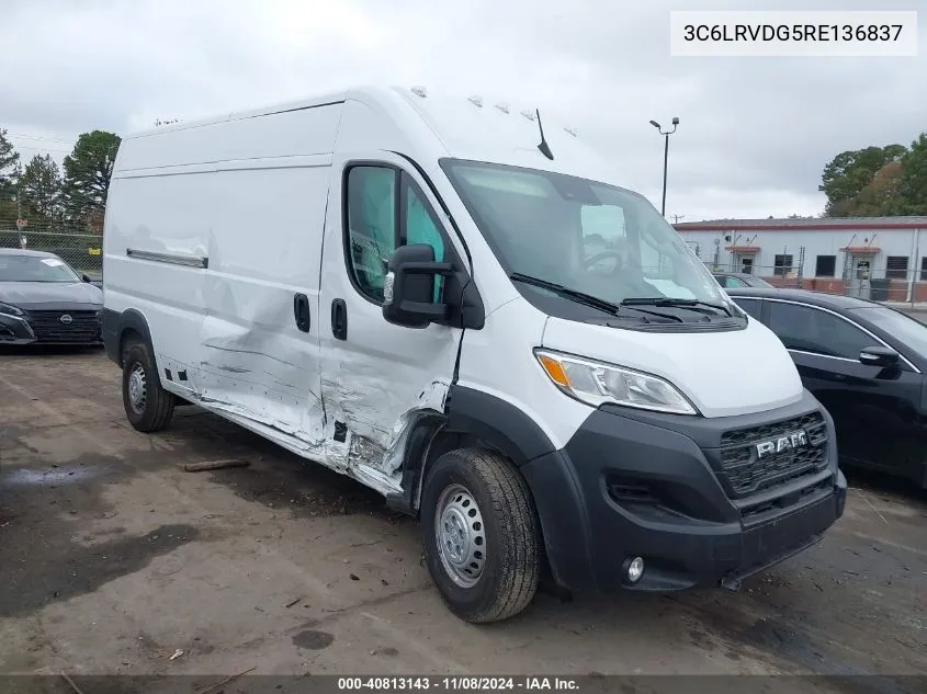 2024 Ram Promaster 2500 Tradesman High Roof 159 Wb W/Pass Seat VIN: 3C6LRVDG5RE136837 Lot: 40813143