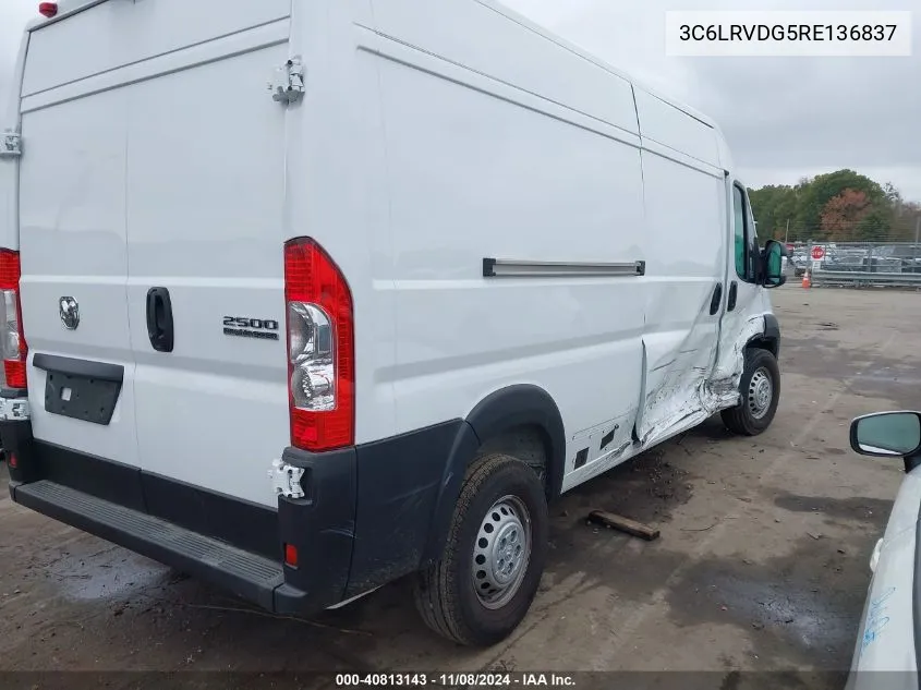 2024 Ram Promaster 2500 Tradesman High Roof 159 Wb W/Pass Seat VIN: 3C6LRVDG5RE136837 Lot: 40813143