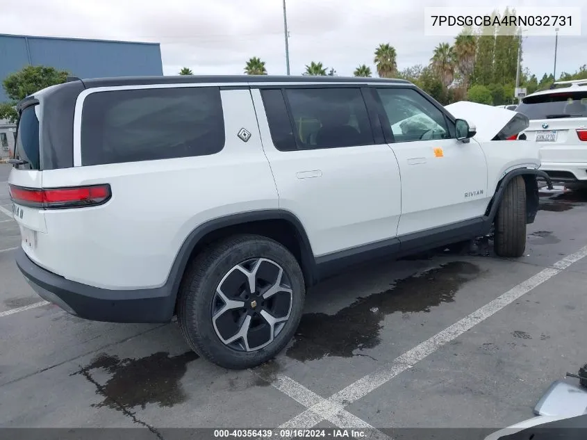 2024 Rivian R1S Adventure Dual Motor Max Pack/Adventure Dual Motor Perf Max Pack VIN: 7PDSGCBA4RN032731 Lot: 40356439