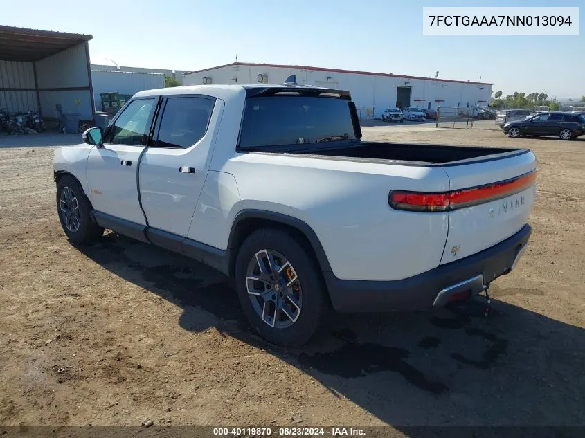 2022 Rivian R1T Adventure VIN: 7FCTGAAA7NN013094 Lot: 40119870