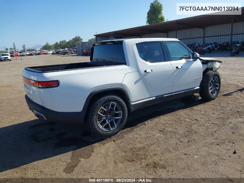 2022 Rivian R1T Adventure VIN: 7FCTGAAA7NN013094 Lot: 40119870