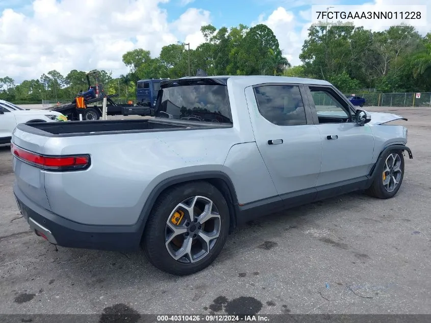 2022 Rivian R1T Adventure VIN: 7FCTGAAA3NN011228 Lot: 40310426