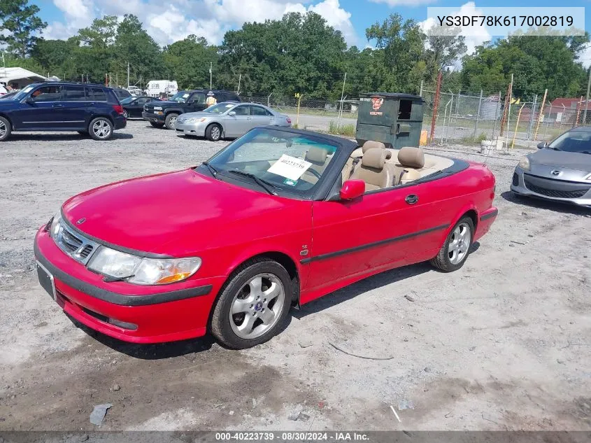 2001 Saab 9-3 Se VIN: YS3DF78K617002819 Lot: 40223739