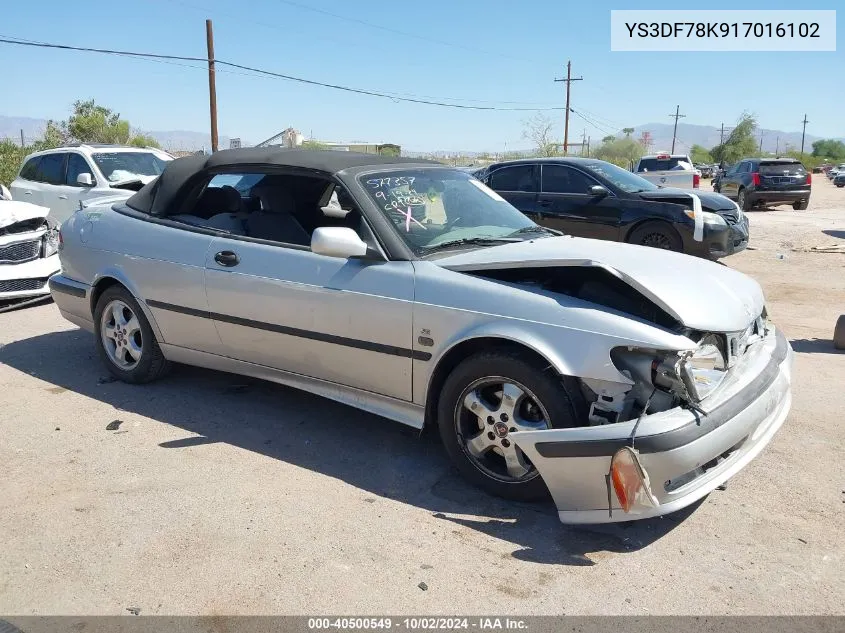 2001 Saab 9-3 Se VIN: YS3DF78K917016102 Lot: 40500549