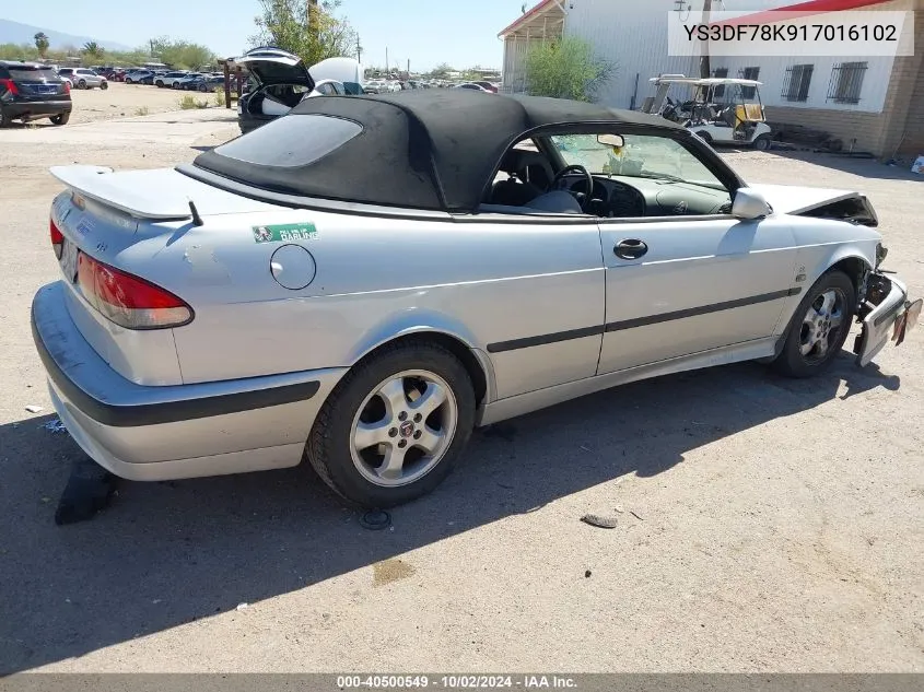 2001 Saab 9-3 Se VIN: YS3DF78K917016102 Lot: 40500549