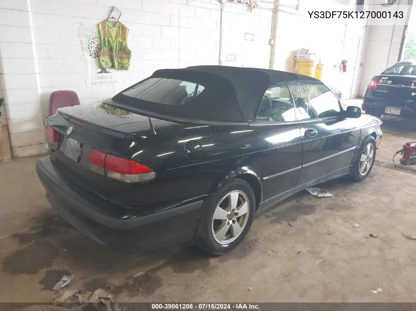 2002 Saab 9-3 Se VIN: YS3DF75K127000143 Lot: 39861208