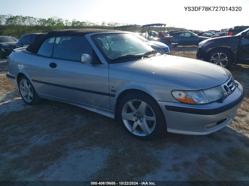 2002 Saab 9-3 Se VIN: YS3DF78K727014320 Lot: 40619685